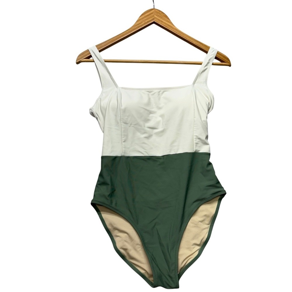Baltic Born Womens Swimsuit Small Green Off White One Piece Swim Neutral Modest